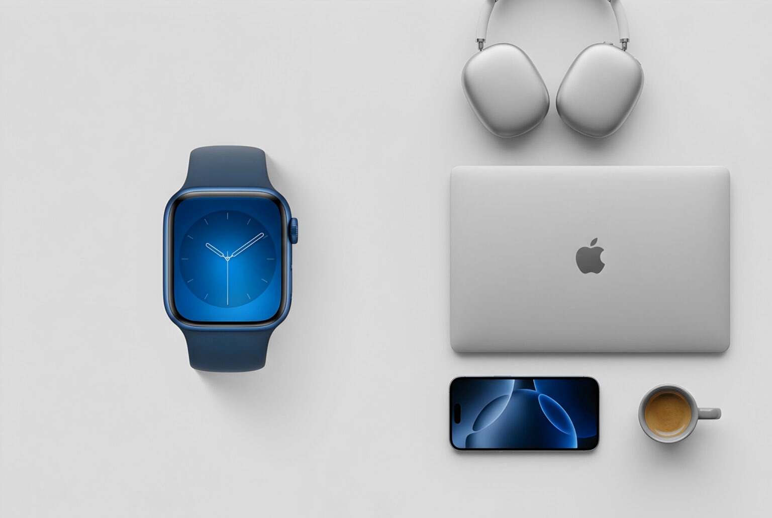 Apple Watch, geschlossenes MacBook und iPhone — flexibles Stunden-Guthaben