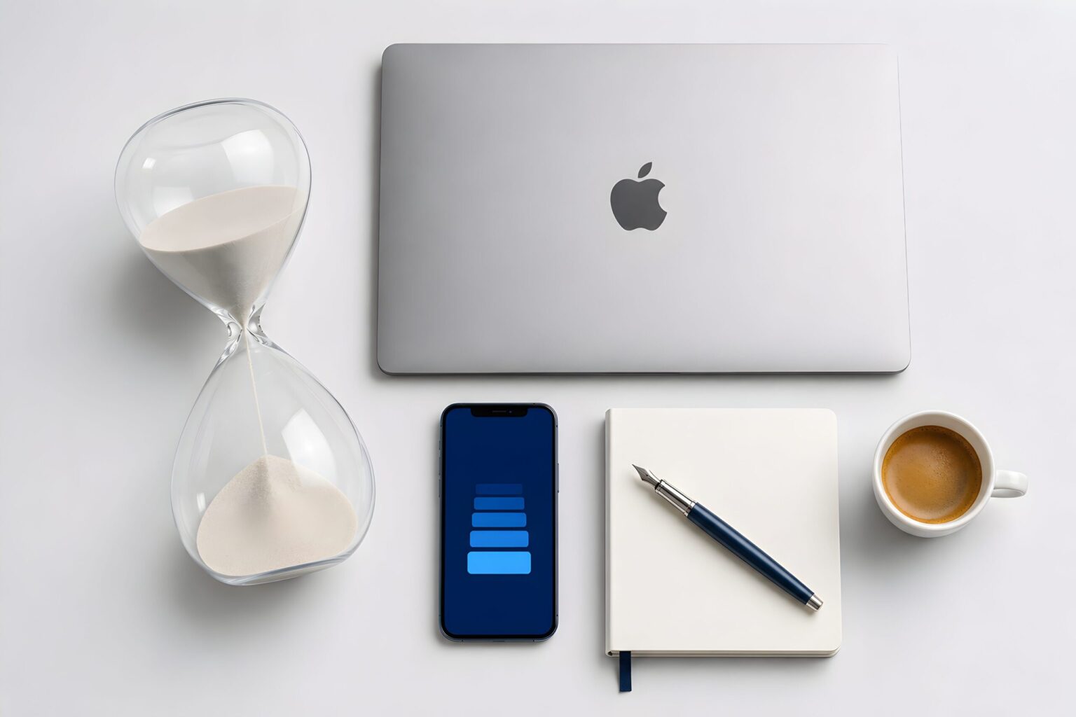 Sanduhr, geschlossenes MacBook und iPhone — zugesicherte Reaktionszeiten